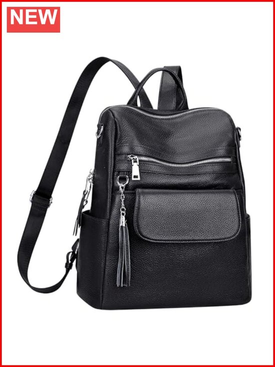 Genuine Leather Backpack Purse Convertible Shoulder Bag Multi-pockets Front